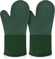 Vista 8 de sungwoo Guantes de horno de silicona, resistentes al calor, con forro acolchado, agarre texturizado antideslizante, perfectos para barbacoa, Negro