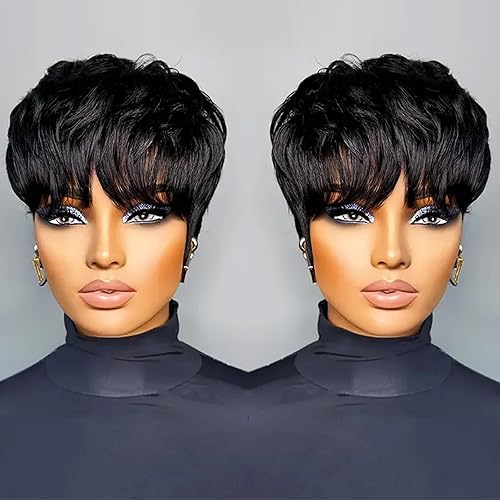 Tgezer Pixie Cut Wig Human Hair Short Pixie Cut Wigs