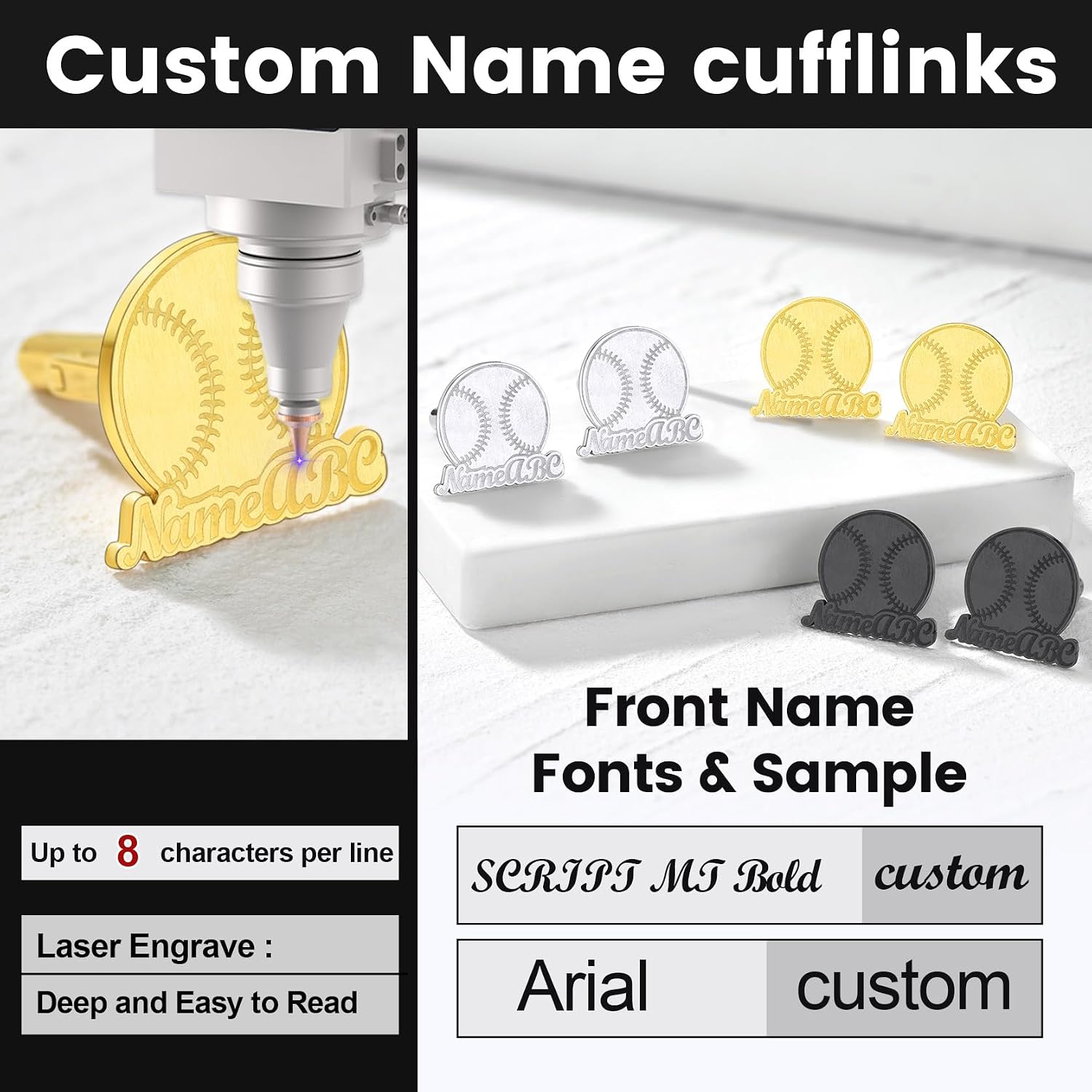Personalized Cufflinks for Men, Custom Number Name Shirts Cuff Links Gifts for Father Boyfriend Husband, Initial Monogram Groom Cufflink from Bride Wedding Jewelry