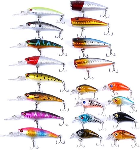 Miniatura 10 de Aorace Kit de Señuelos de Pesca Mixto que Incluye Minnow Popper Crank Baits con Anzuelos para Pesca en Agua Salada y Dulce de Trucha Lubina Salmón