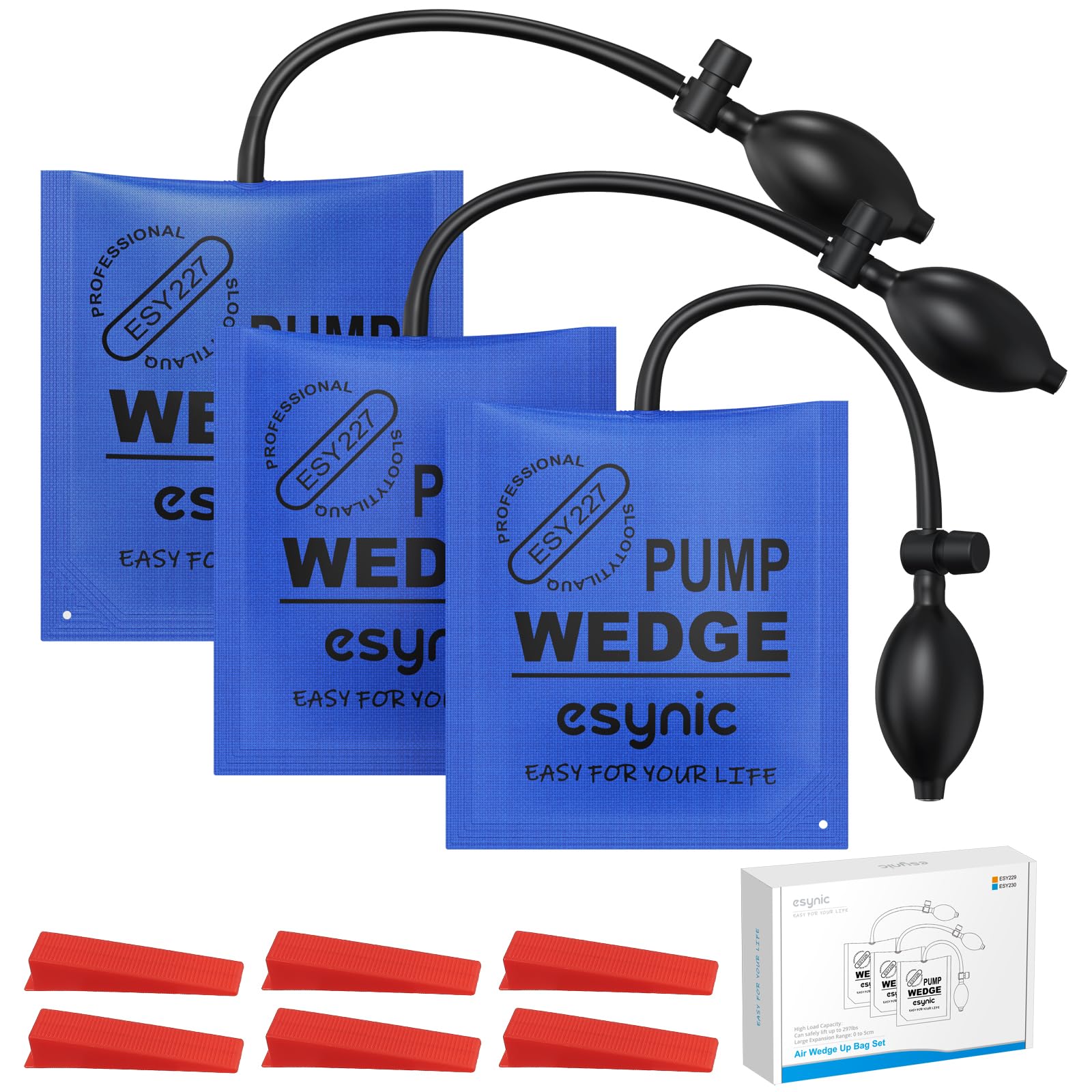 eSynic3Pack Durable Air Wedge Bags Reliable Air Wedge WinBags Anti-slip Air Wedge Tools Load-bearing 300lbs/136kg Air Lifting Bags with 6 Wedges for Door Window Washing Machine Installation etc