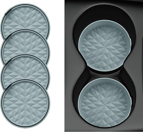 Miniatura 8 de Posavasos de Silicona para Automóvil [Paquete de 4] Alfombrillas Universales Antideslizantes de 2.75 pulgadas, Accesorios Integrados para el Negro