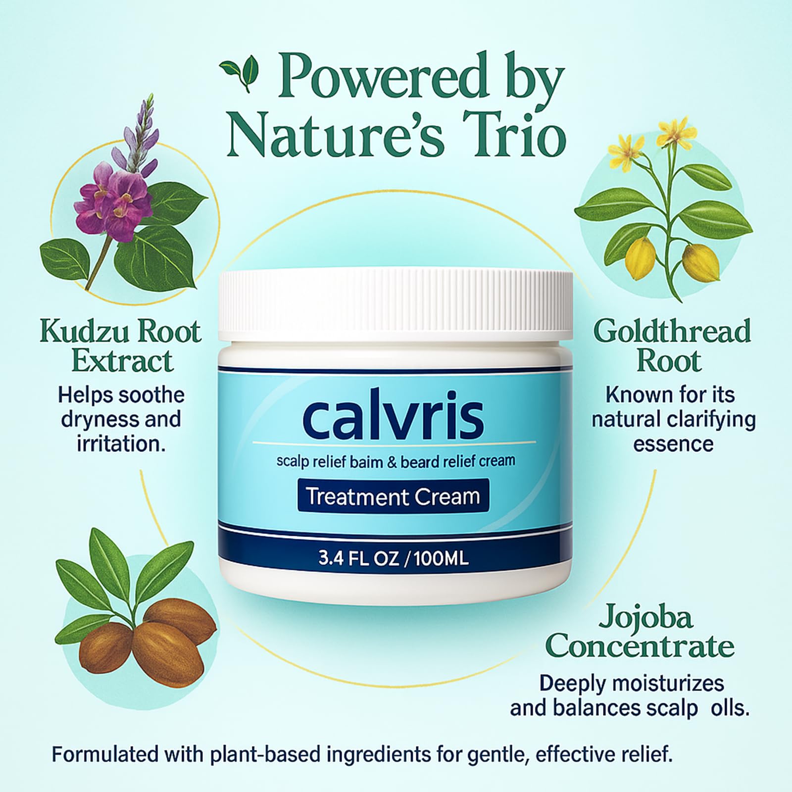 Calvris Scalp Relief Balm with Kudzu Root, Goldthread & Jojoba, 3.4 Fl Oz