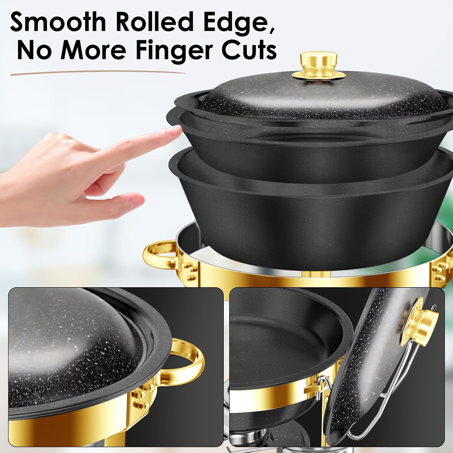 5Qt Chafing Dishes for Buffet with SS Lid 1 Pack (Black Gold)