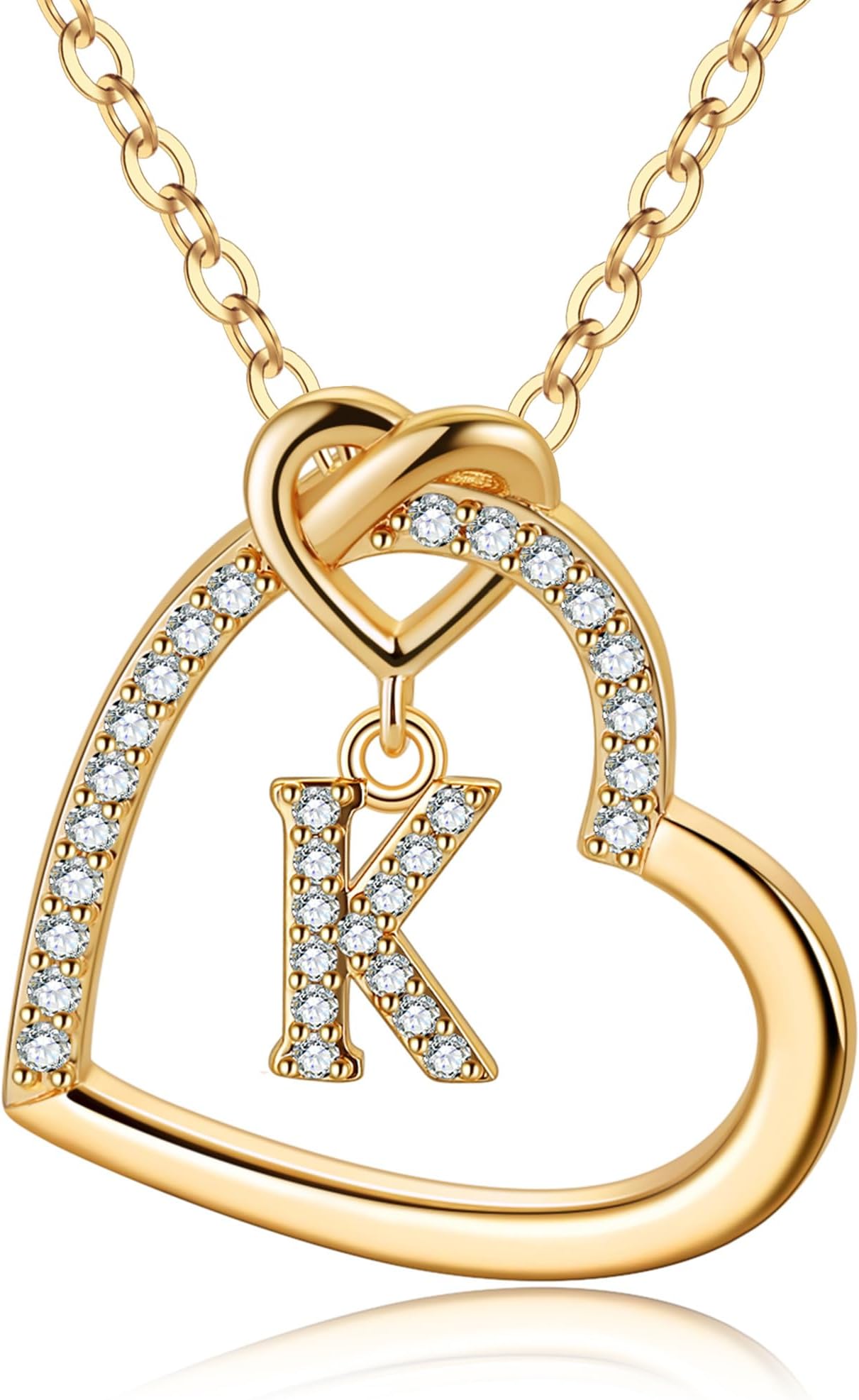 Mothers Day Gifts - Cubic Zirconia Heart Pendant Initial Necklace, Dainty Initial Letter A - Z Heart Necklace Jewelry Graduation Gift Birthday Gifts for Kids Girls Women