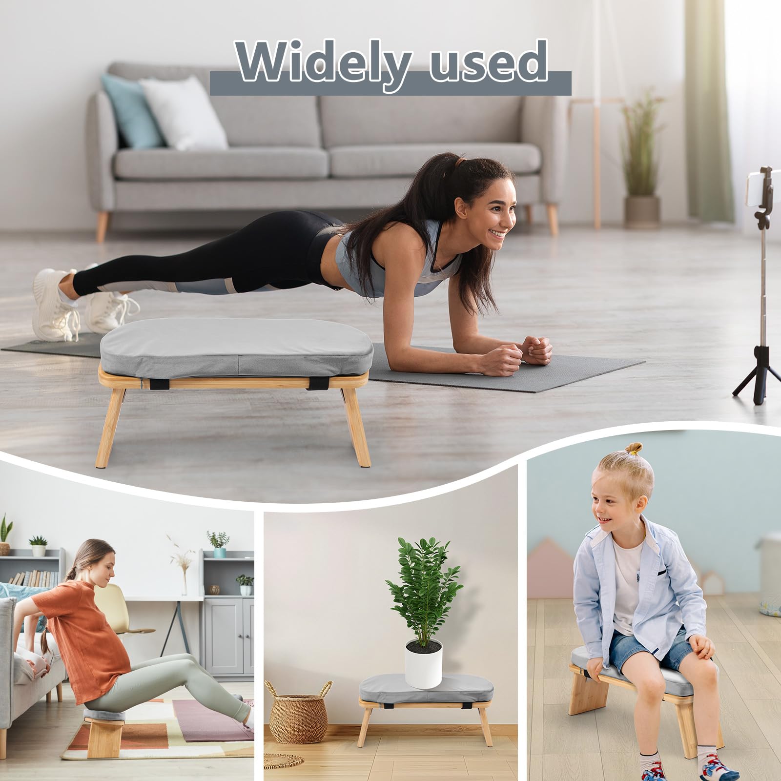 Banc de méditation pliable - 43 x 19 x 17 cm - Avec coussin d'assise - Sac de rangement - Tabouret de yoga inclinable à 5° - Antidérapant - Pour méditation, yoga, prière, méditation, thé, tabouret de