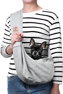 TOMKAS Small Dog Sling Carrier - Suitable for Puppies (Grey, S - Zip Pocket & Adjust Strap)