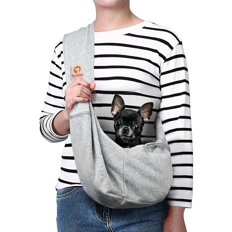 Slings para Cães Pequenos TOMKAS com Bolso e Alça Ajustável Cinza TK 002 S, 0,91–3,18 kg