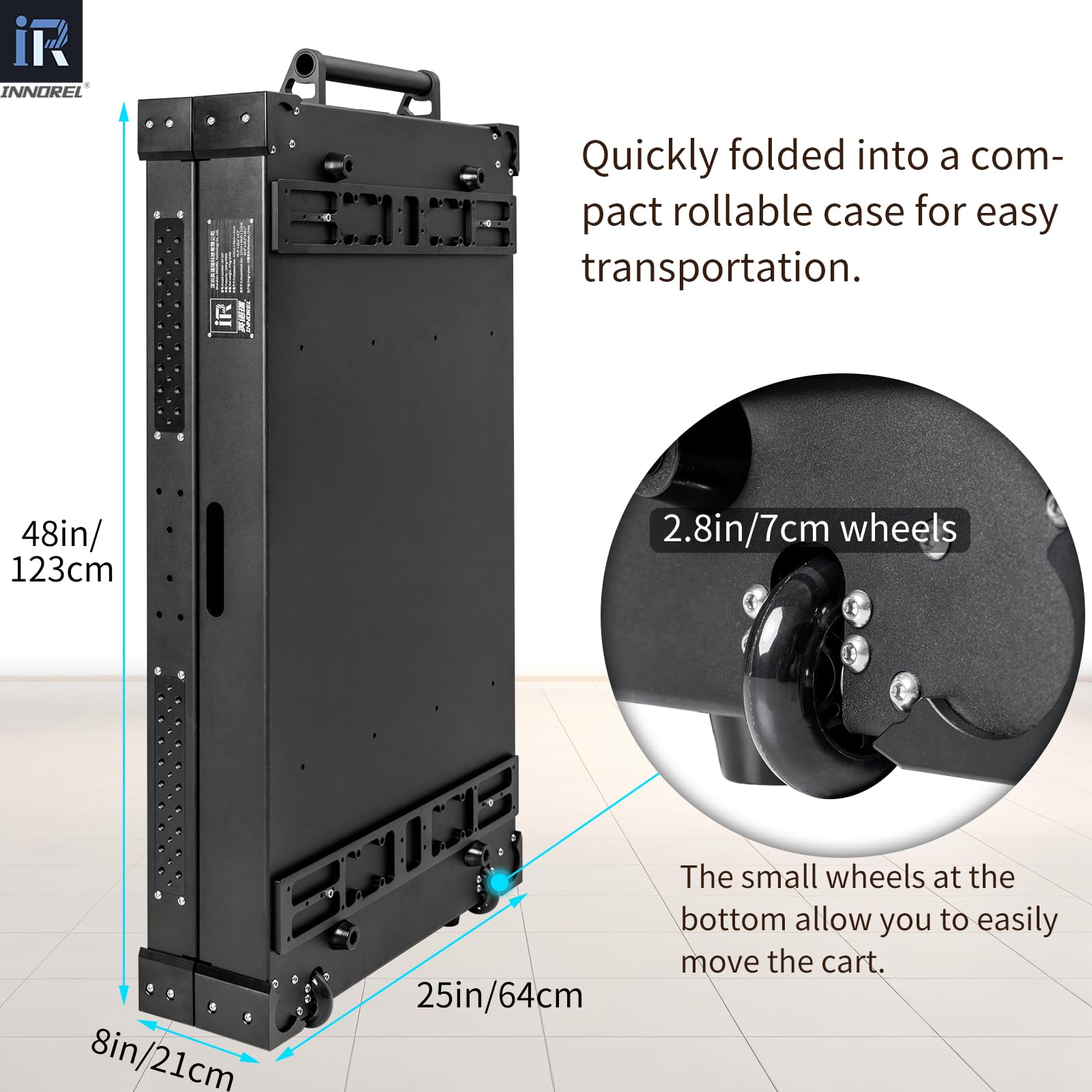 INNOREL DY-120 Carrello per la produzione di video per fotografi, videomaker e filmmaker. Carico utile 220 kg. Carrello portaoggetti DIT/suono/illuminazione. Si ripiega fino a una custodia