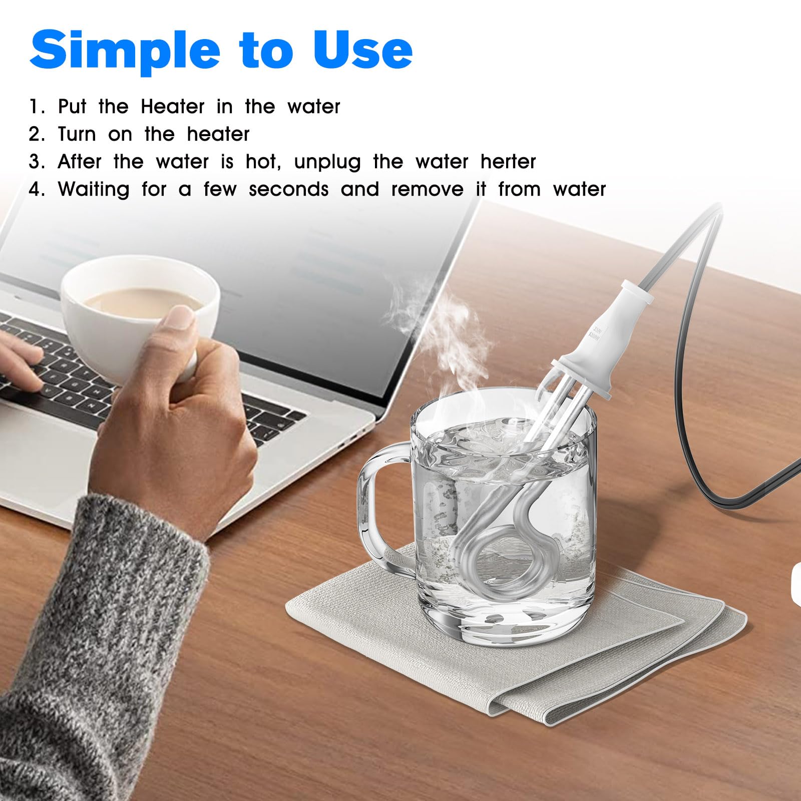 Chauffe-eau à immersion 300 W 120/240 V électrique portable élément de chauffe-eau double tension accessoires de voyage/camping pour café/thé/soupe