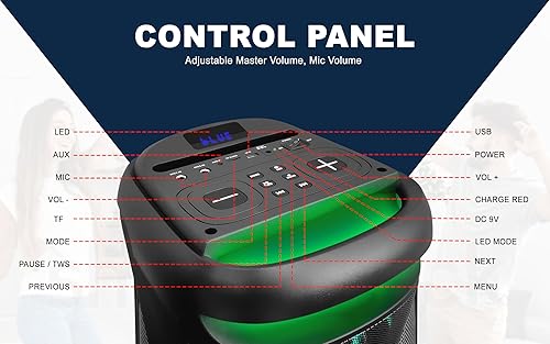 Miniatura 7 de Fisher Sistema estéreo de altavoz PA Bluetooth - DJ inalámbrico portátil para karaoke, doble 6.5 pulgadas de potencia máxima de 80 W, sonido HD