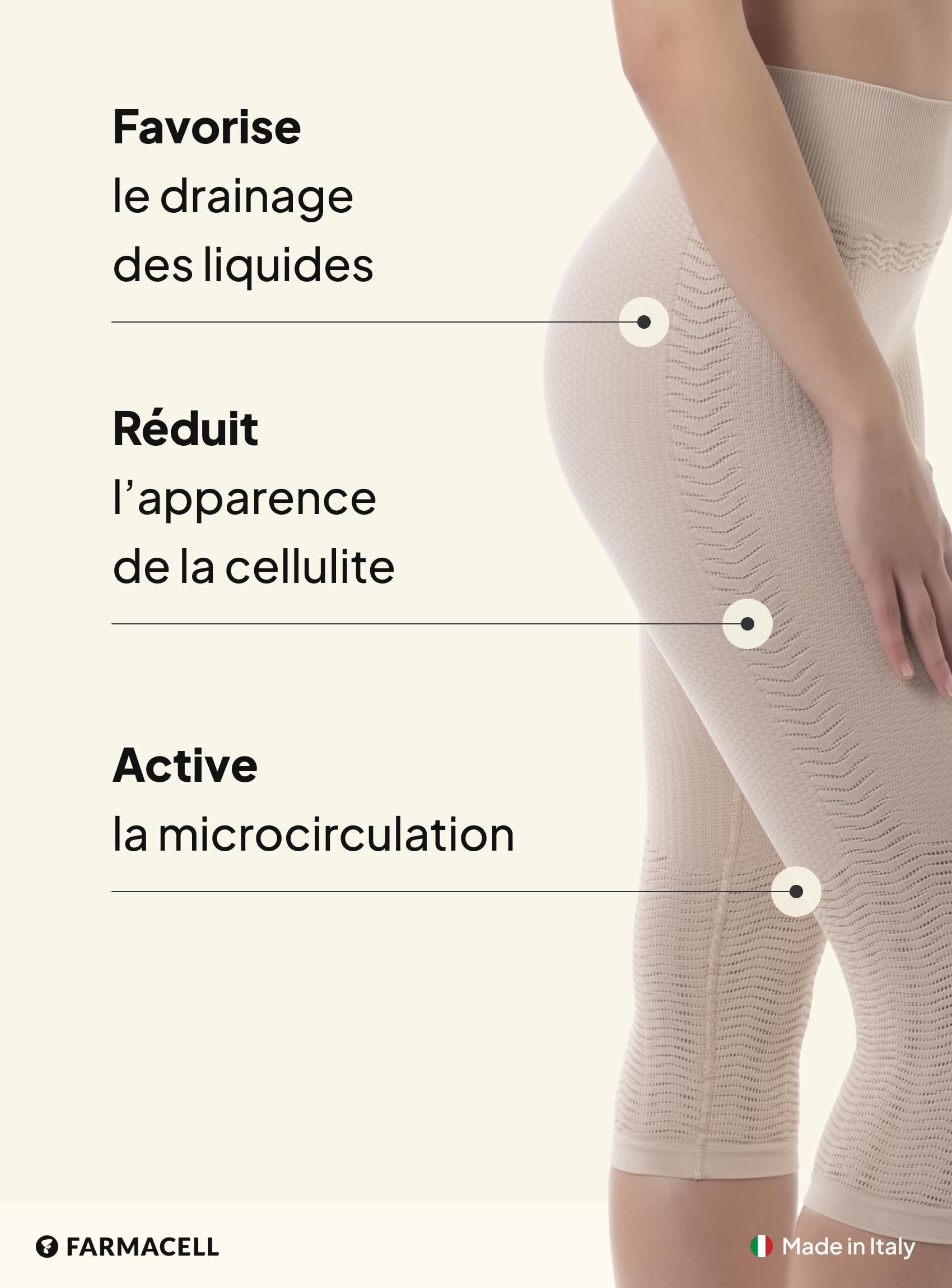 Farmacell Legging 3/4 Femme Anti-Cellulite Massant 3D et FIR, Made in Italy, 1104