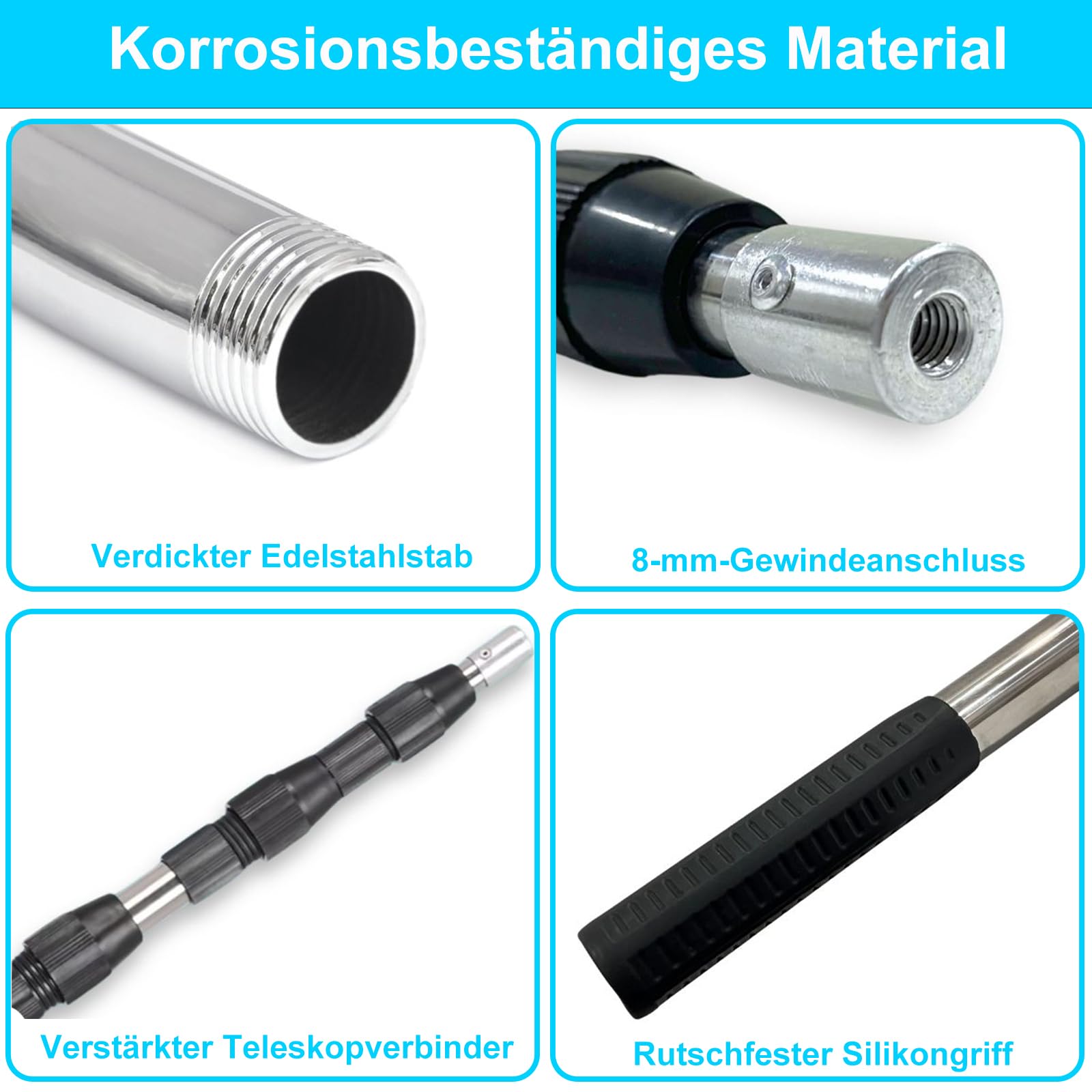 BeGrit Teleskop Bootshaken Edelstahl Ausziehbar Dock Polen 90-250 cm,Ø 25mm seewasserbeständig Schleusenhaken Langlebig Rostbeständig Ausziehbar Bootshaken für Boot Docking Positionieren