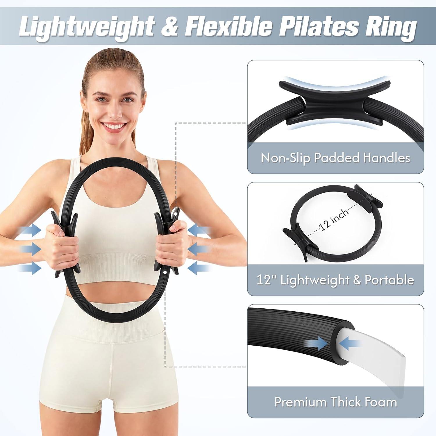 GINMIC Pilates Kit, Pilates Equipment for Home Workouts, at Home Pilates Set with Complete Accessories: Pilates Ring, Pilates Ball, Long and Loop Resistance Bands, Socks, Massage Ball, Guide & Bag