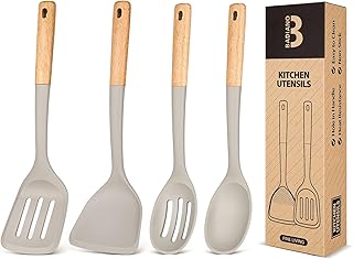 Badiano Silicone Cooking Utensils Set, Safe for Nonstick Cookwares, Khaki