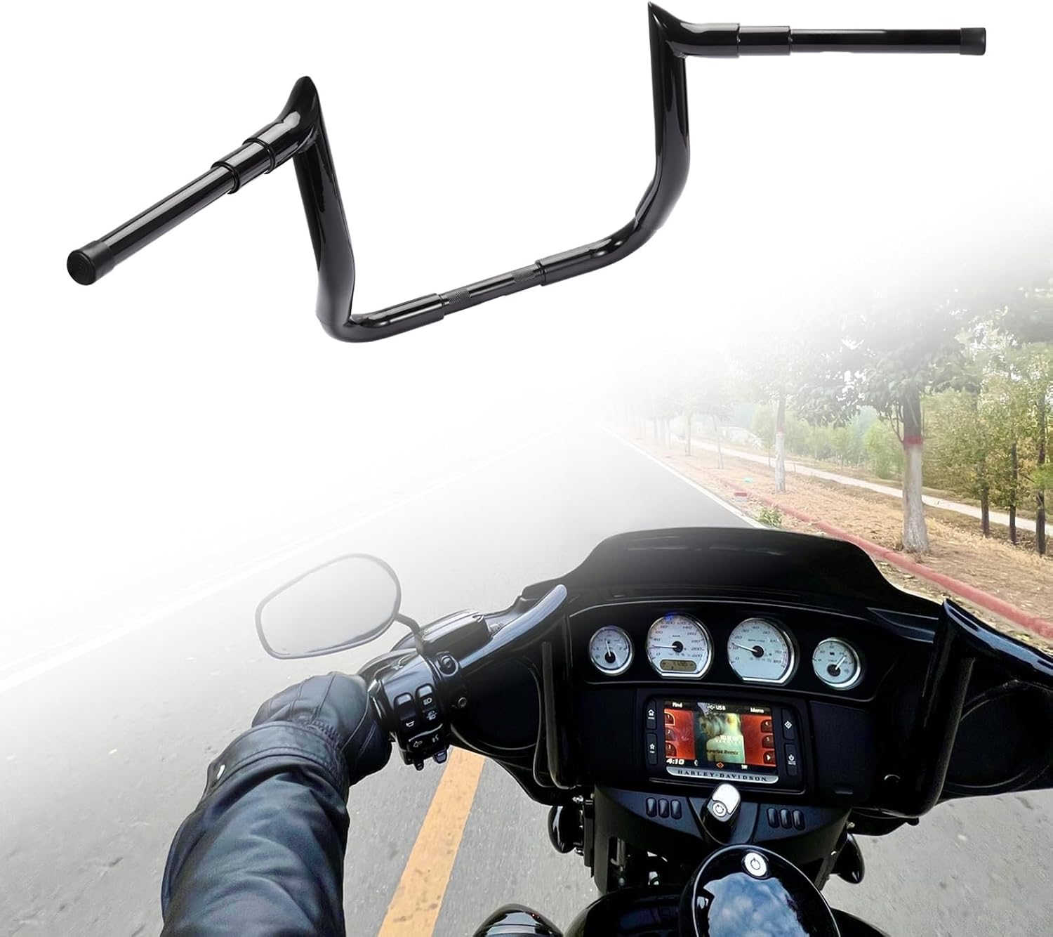 10" Ape Hangers Handlebars 1 ½ Meathook Bagger Bar Compatible With 1986-2023 Harley Touring Street Glide Electra Glide Models with Bating Fairing（Gloss Black）