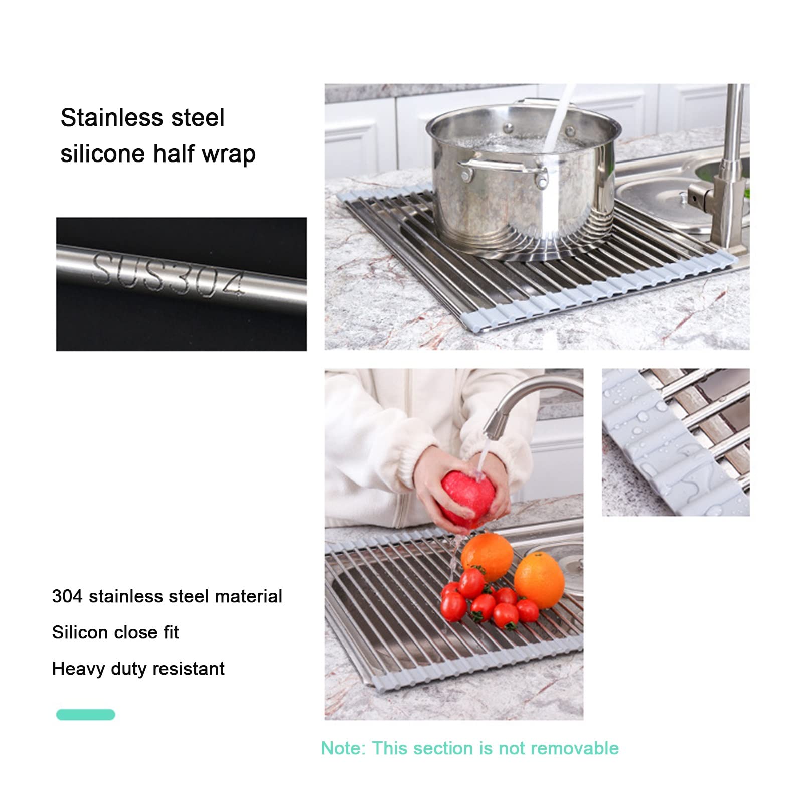 YYL De Múltiples Fines Escurreplatos Enrollable, Plegable Acero Inoxidable sobre Fregadero Cocina Escurridor de Rejilla, para Tazas Frutas Verduras (Size : 22 * 42cm/8.66 * 16.5in)