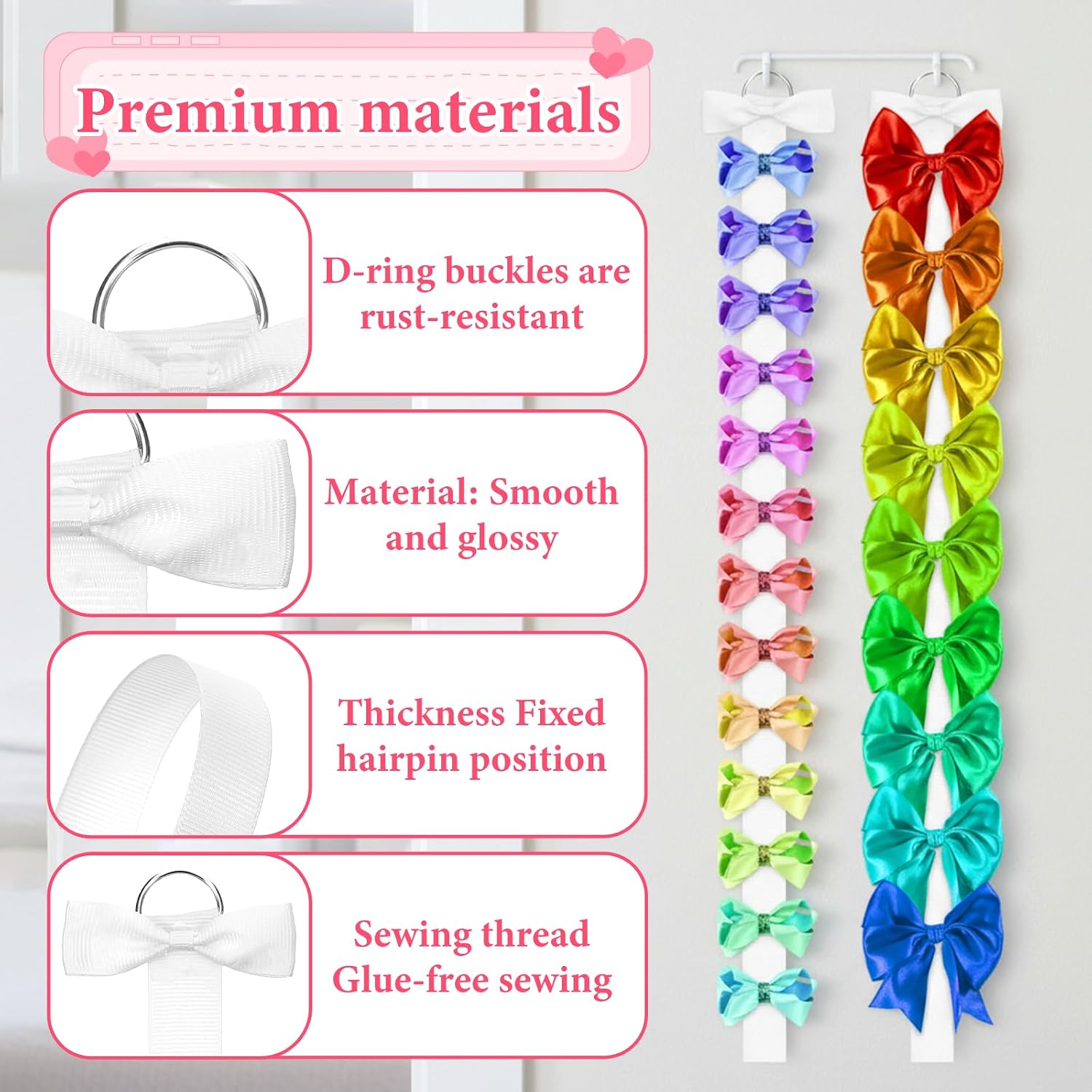 6 PCS Hair Bow Organizer for Girls, Bow Holder for Girls Hair Bows, Bows Organizer for Wall Hanging Bedroom College Nursery Decors, White