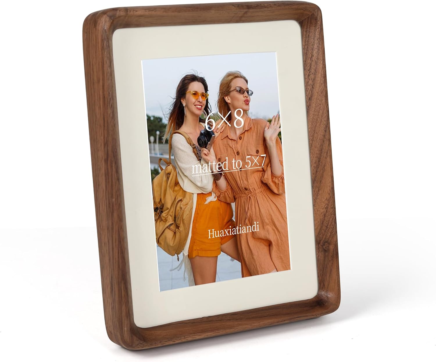 Premium USA-Sourced 6x8 Wood Frame with 5x7 Mat - High-Definition Tempered Glass, Easy Wall/Tabletop Display for Christmas Gifts & Wedding Memories