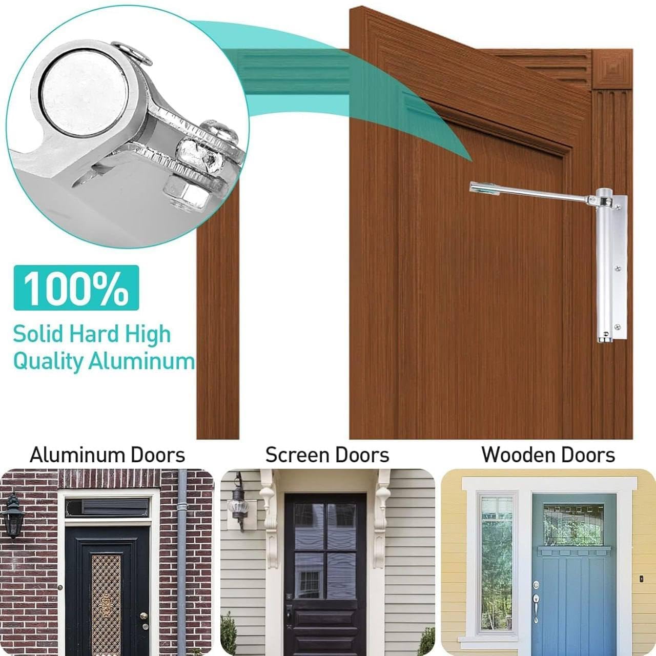 Feelon Automatic Door Closer – Rustproof Stainless Steel, Adjustable Spring Tension, Ideal for Light-Weight Doors, Easy DIY Installation, Quiet & Secure Closure 1