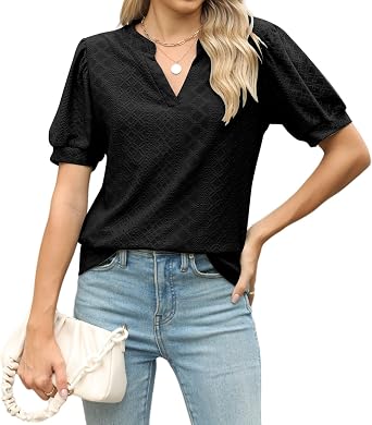 Womens Dressy Casual Blouses Shirts V Neck Trendy Business Casual Summer Tops