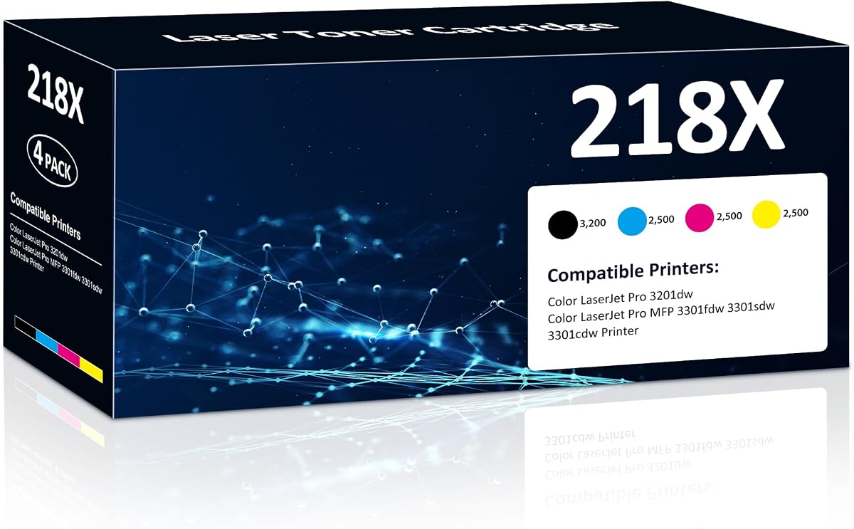 218X Toner Cartridges 4 Pack High Yield MFP 3301fdw 3301sdw 3201dw Toner | Compatible for HP 218X 218A for HP Color Laserjet Pro MFP 3301fdw 3301sdw 3201dw 3301cdw Printer(Black/Cyan/Yellow/Magenta)