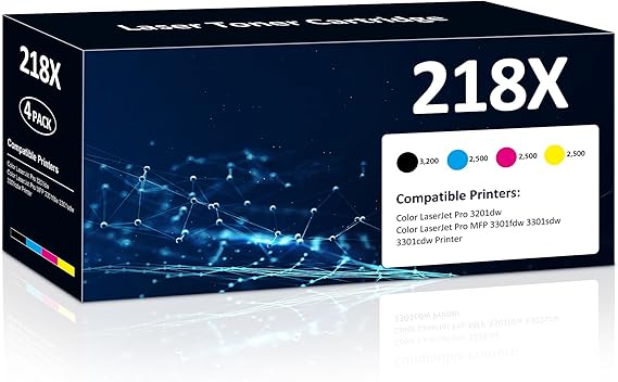 218X Toner Cartridges 4 Pack High Yield 3201dw MFP 3301fdw Toner Compatible for HP 218X 218A Set for Color LaserJet Pro 3201dw MFP 3301fdw 3301sdw 3301cdw Printer(Black/Cyan/Yellow/Magenta)