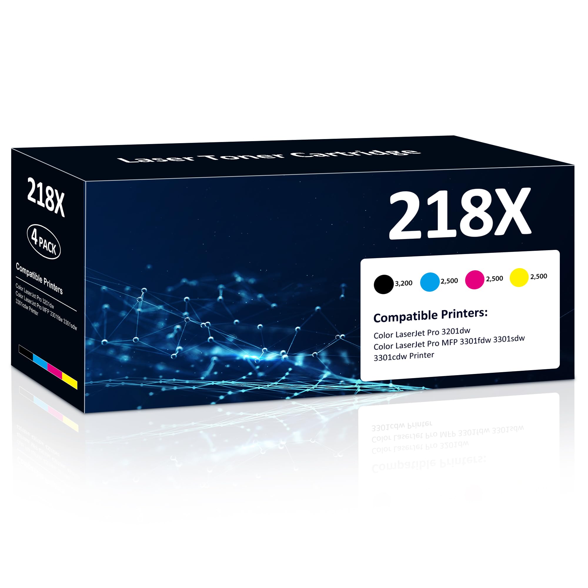 218X Toner Cartridges 4 Pack High Yield 3201dw MFP 3301fdw Toner Compatible for HP 218X 218A Set for HP Color Laserjet Pro 3201dw MFP 3301fdw 3301sdw 3301cdw Printer(Black/Cyan/Yellow/Magenta)