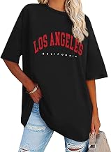 Dresswel Oversized T Shirt Women's Los Angeles California Letter Print Vintage T-Shirt Short Sleeve Crew Neck Summer Tops Loose Blouse Long Tunic Top for Teenager Girls