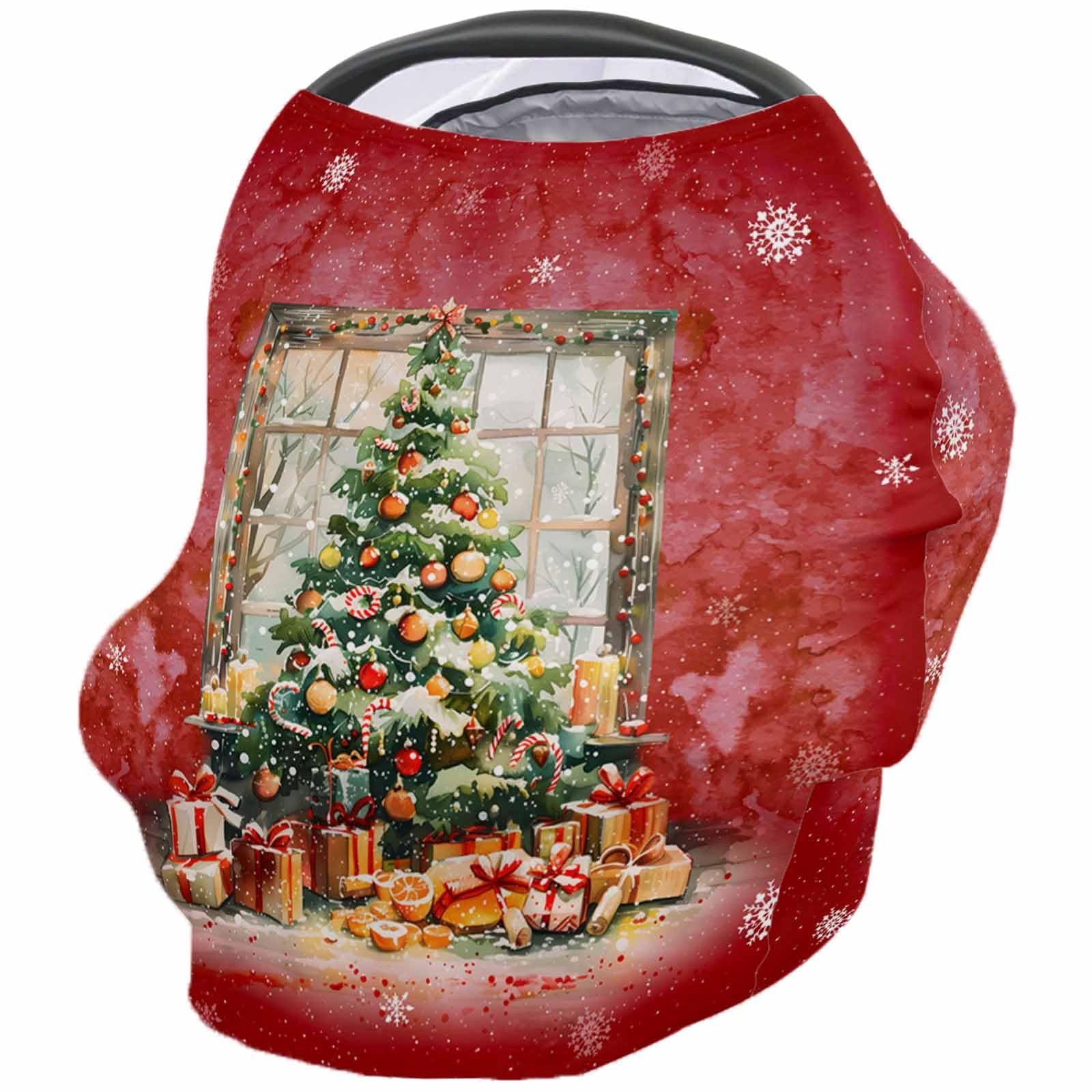 Nursing Cover for Breastfeeding Scarf, Colored Ornaments Gorgeous Xmas Tree Red Watercolor Baby Car Covers Super Soft Multi Use for Canopy Shopping Cart Cover Blanket Stroller Cover