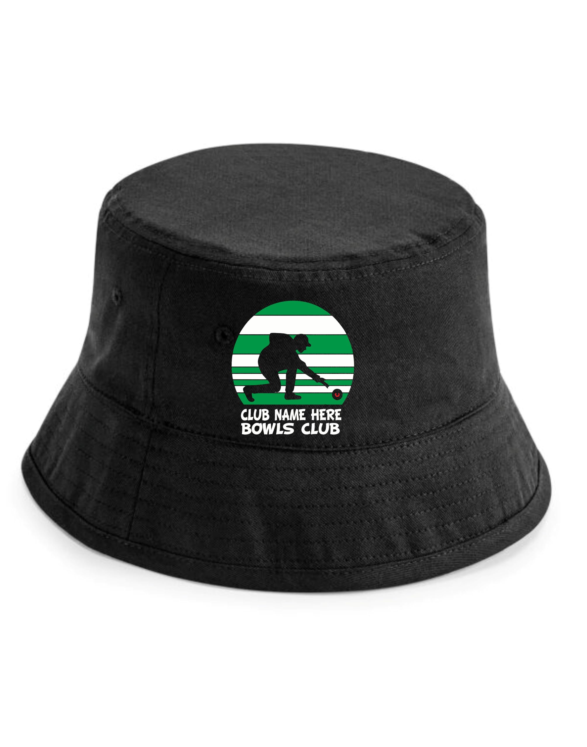 Print4u Unisex Black Crown Green Bowling Bucket Hat Personalise With Your Club Name Gift Lxl