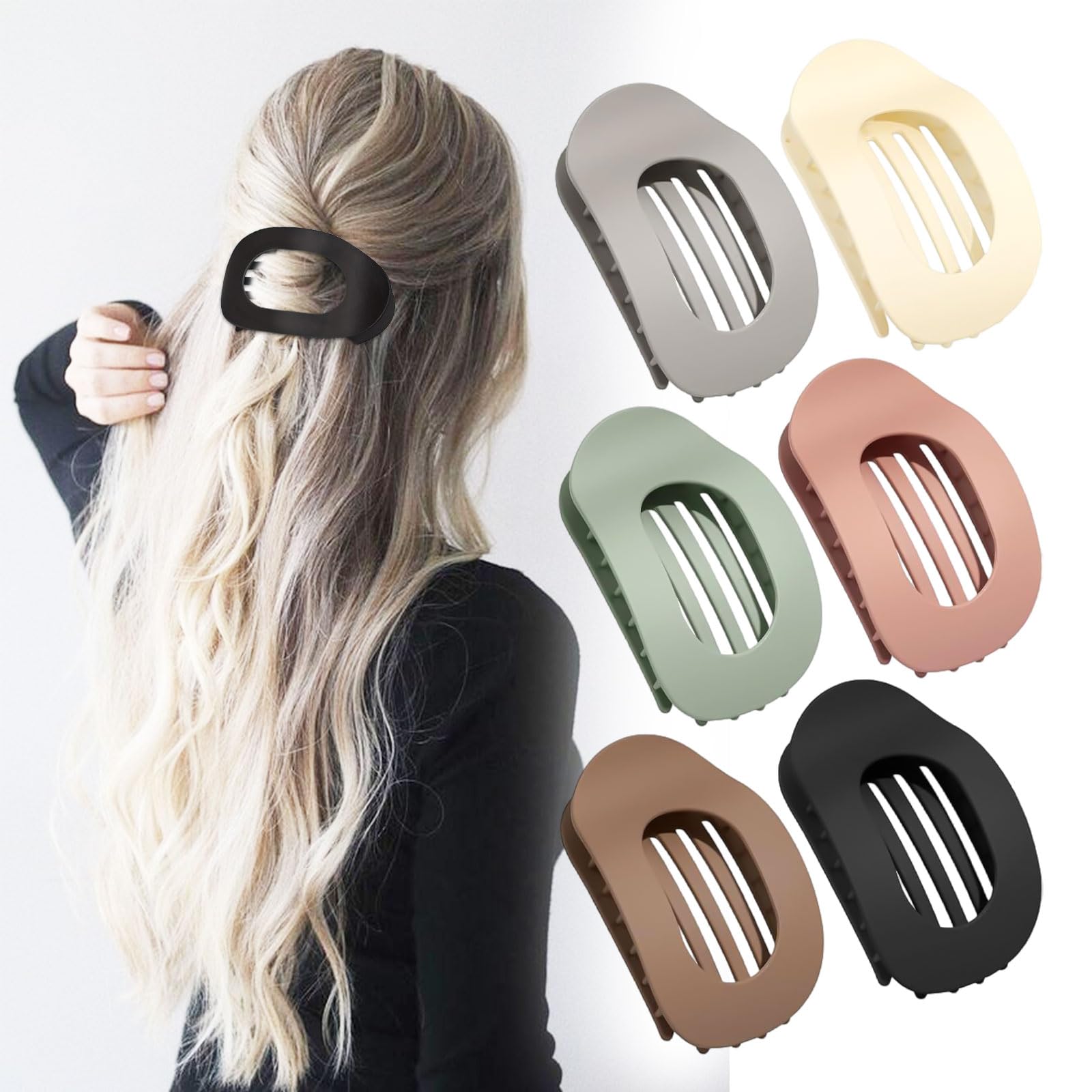 Toumdafine 6 PCS Flat Claw Clip for Women Curved Design Hair Clip