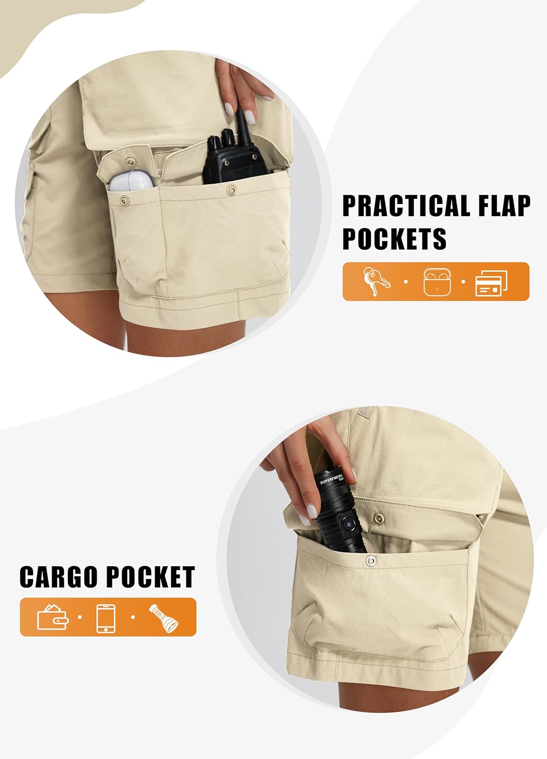 Libin Women's Hiking Long Shorts 7" Quick Dry Cargo Zipper Pockets Water Resistant Bermuda Shorts UPF 50+ - Image 5