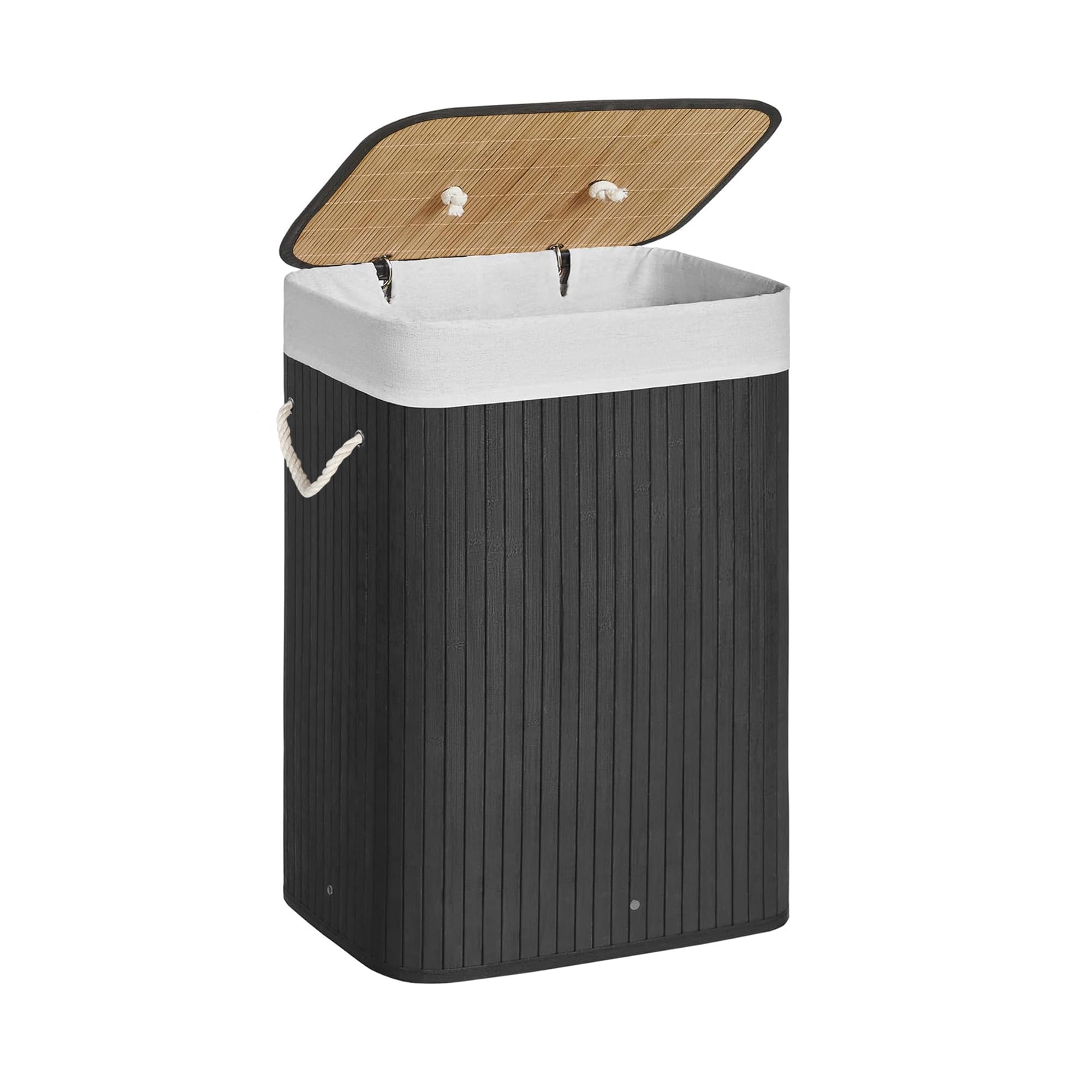 21Bamboo Élégant panier à linge en bambou de 72 l avec couvercle, solide et pliable, sac à linge amovible, pour salle de bain, chambre à coucher ou chambre d'enfant, aspect naturel (200, noir) - 1