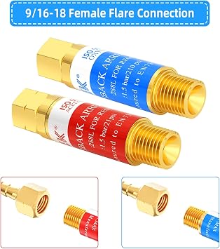 AGPTEK Oxygen Acetylene Flashback Arrestors Set Regulator End 9/16-18 Threads B Size