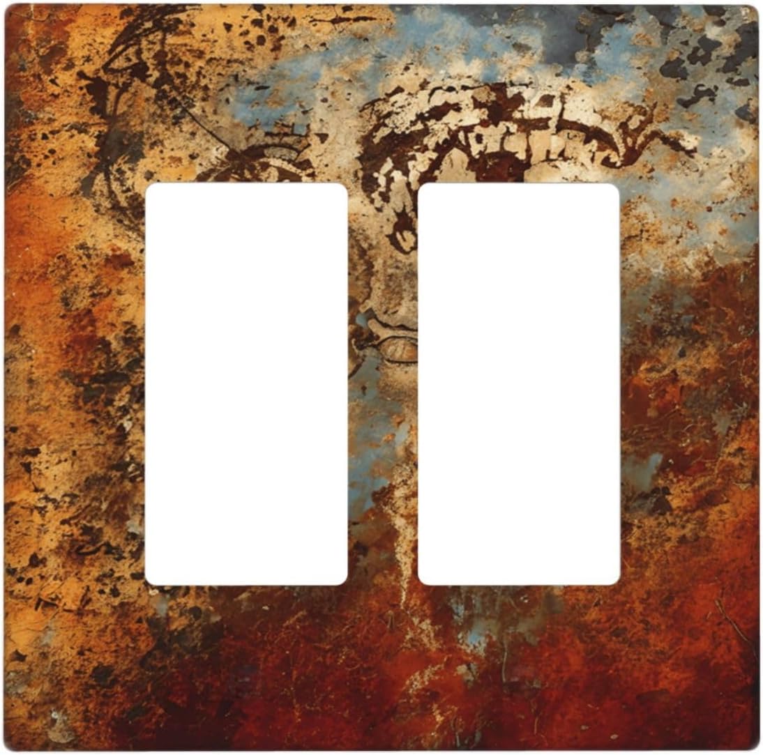 Outlet Covers Rusted Textures 2 Gang Double Rocker Light Switch Cover Plate Decorative Wall Plate GFCI Electrical Switch Plate Covers for Farmhouse Home Decor image 2