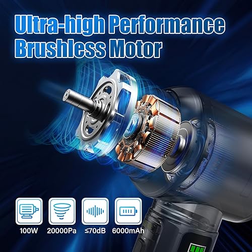 Miniatura 8 de wudoo Aspirador de coche 5 en 1, removedor de polvo inalámbrico portátil, 20,000 Pa, potente aspiradora de carga inalámbrica de mano con función de