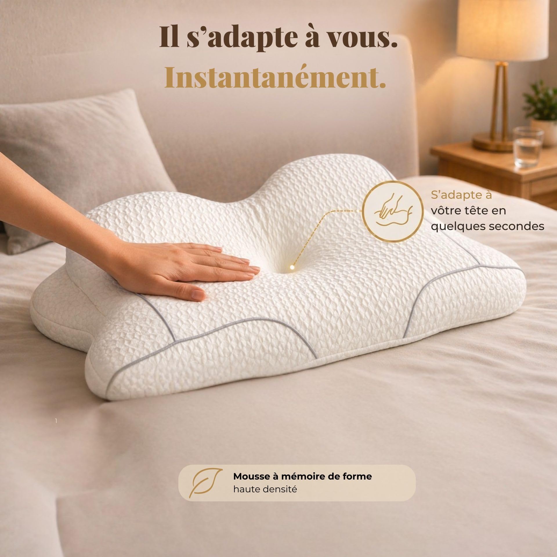 Oreiller Cervical Mémoire de Forme, confort et soutien de la nuque | Soulage les douleurs cervicales, dos et côté, Certifié Oeko-tex, pour des nuits récupératrices et un reveil sans tensions