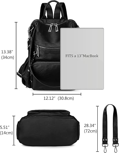 Miniatura 7 de Uromee Mochila de viaje para mujer, de cuero vegano, a la moda, con borlas, bolsa de hombro convertible, 0243 Negro, Mochilas Daypack