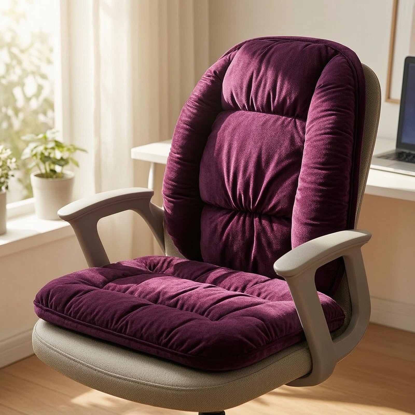 Cojín Silla con Respaldo Acolchado Cojín con Respaldo Suave para Estudiantes, Oficina, Teletrabajo, Negro Misterioso, Cojín 48X48cm + Soporte Lumbar