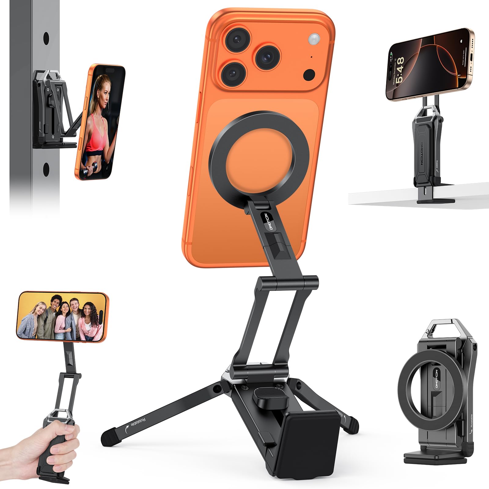 OMOTON TP02 360° Rotating for MagSafe Tripod, for Vlog, Gym, Travel, Black