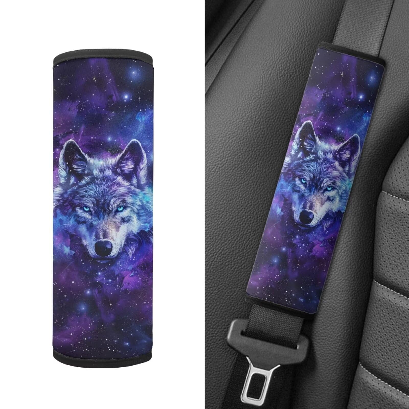 Biyejit Galaxy Wolf Baby Car Seat Neck Cover, 2 Pcs Carseat Belt Cover Pad, Shoulder Strap Protectors, Seat Belt Covers Cushion for Boys Girls