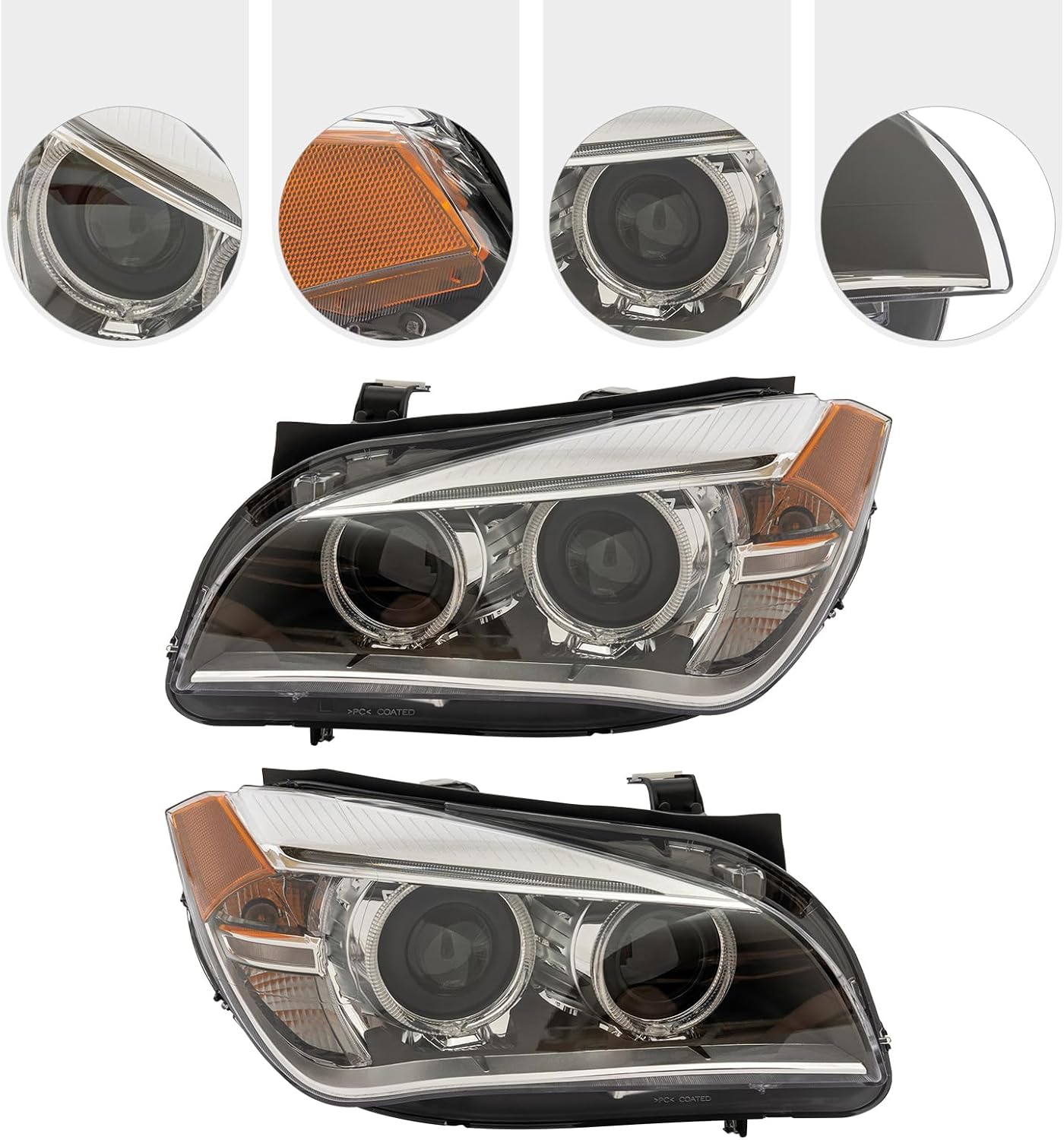 Front Xenon Halogen Headlight Left+Right Side for 2013-2015 BMW X1 Driver & Passenger Head Lights Lamp, E84 Chassis Direct Replacement Semi-Assembly w/LED Daytime Running Light (A Pair Headlights)