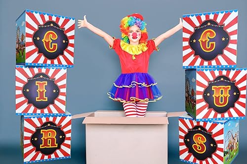 Miniatura 7 de Decoraciones de fiesta temática de circo, juego de 6 piezas, cajas de regalo grandes para fiesta de circo, decoraciones de fiesta temática de