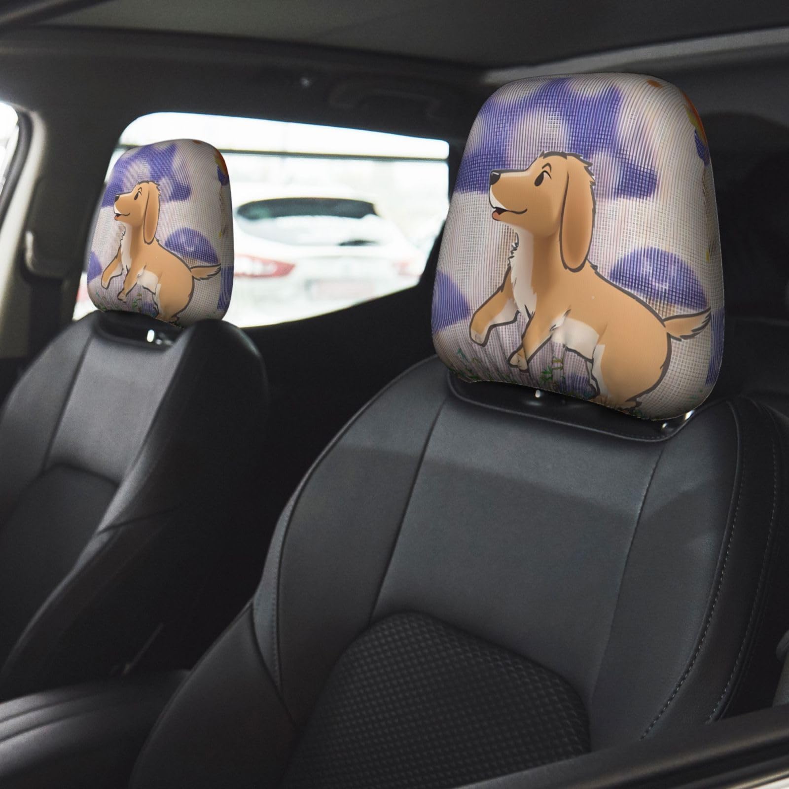 Housses D'Appuie-Tête Voiture Motif Chien - 2 Pièces Élastiques Drôles - Décoration Intérieure Auto, SUV - Unisexe