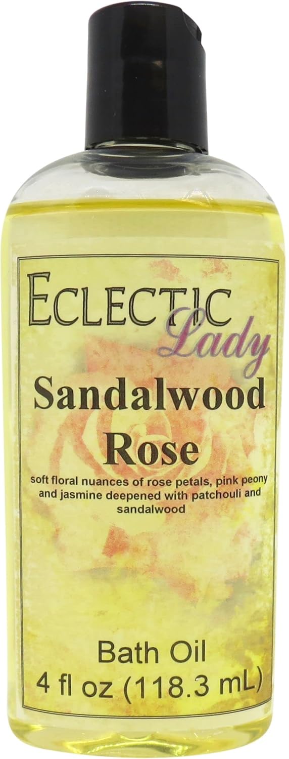 Sandalwood Rose Bath Oil - Scented Body Oil - Relaxing & Moisturizing Bathing Oil - Fragrance Body Oil For Dry & Rough Sensitive Skin - 16 oz