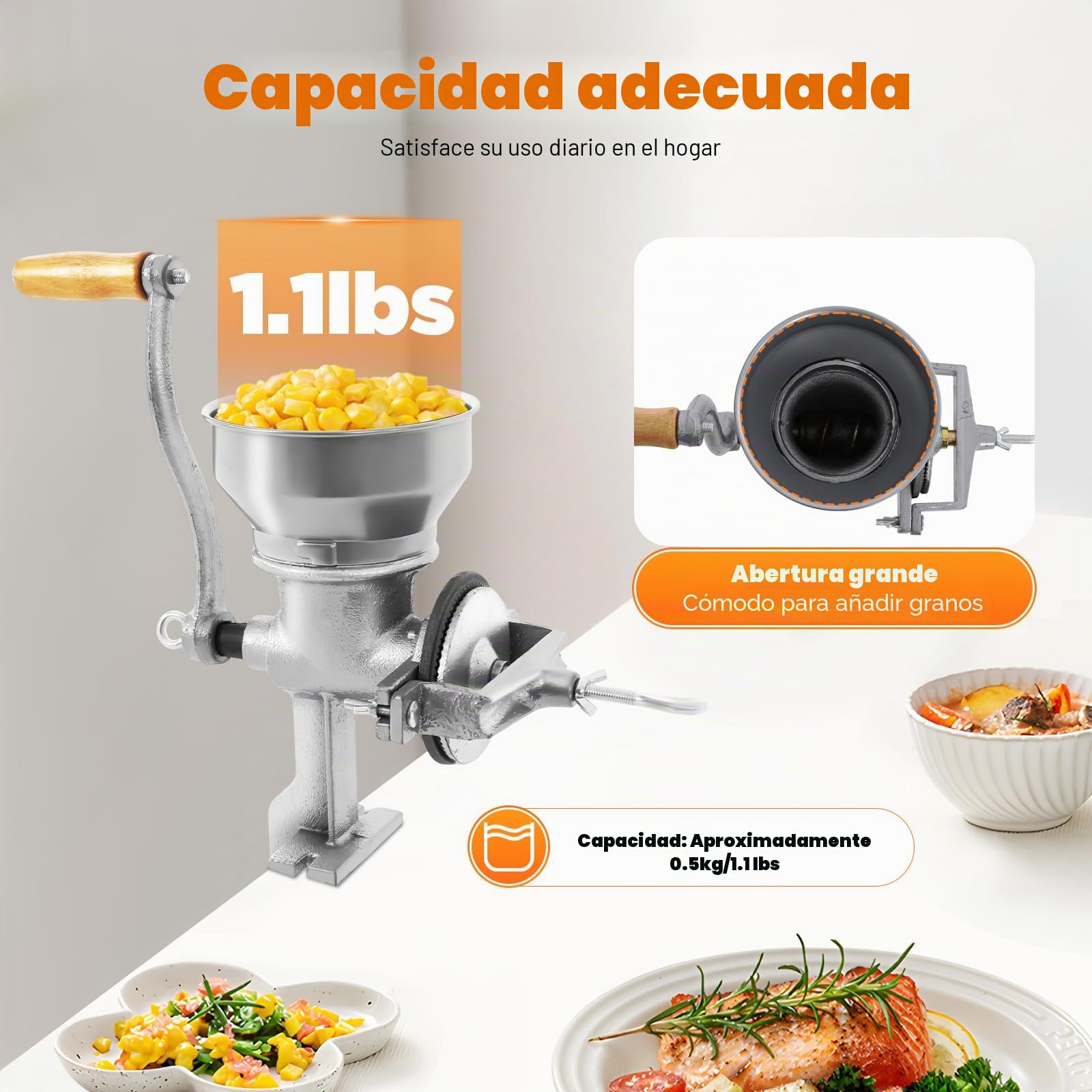 Molinillo de grano manual, trituradora de grano resistente, molinillo de malta, molinillo de café, máquina en polvo para especias secas, hierbas, cereales, café, arroz, pimienta