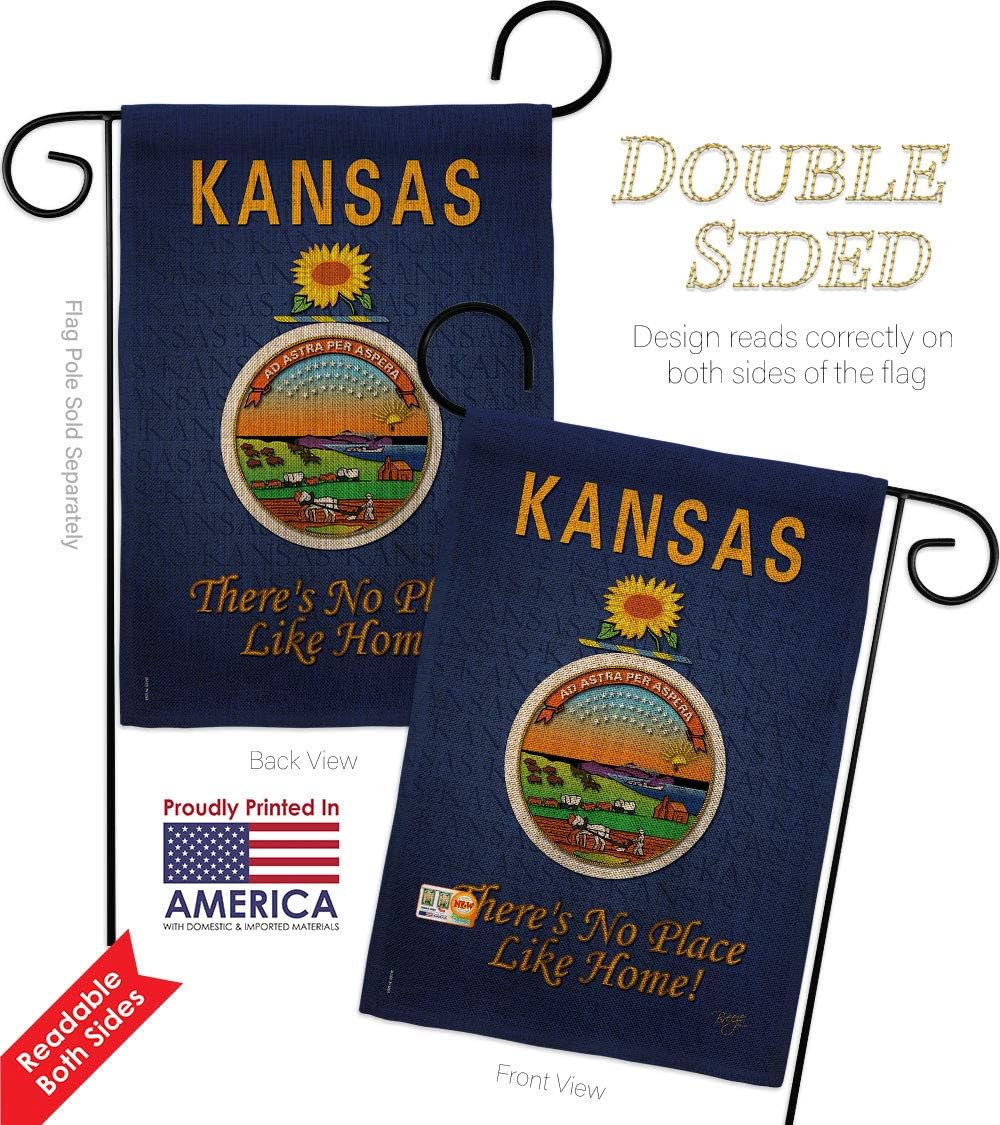 Kansas Burlap Garden Flags Pack Americana States USA American Territories Republic Country Particular Area Vintage Applique Small Decorative Gift Yard House Banner Double-Sided Made In 13 X 18.5