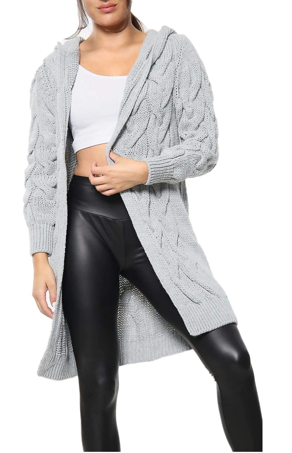 Crazy Girls Girls Grey Crazy Womens Chunky Knit Long Cardigan, Sm (Uk 8-10)