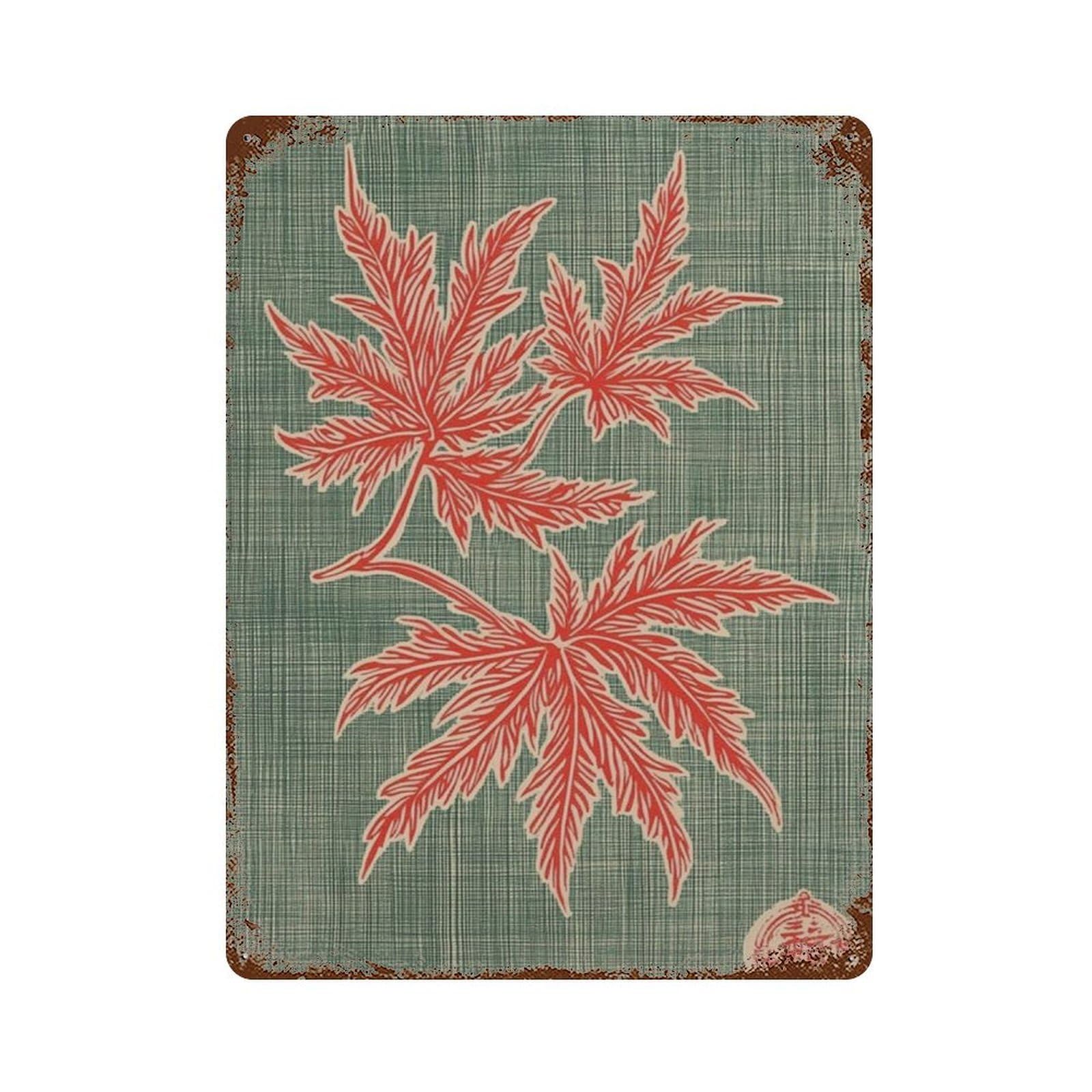 xiaoxiaoshen Maple Leaf Japanese Botanical Red Minimal Nature Wall Decor Art Metal Tin Poster Modern Home Decor Art Home Bar Shop Decorations Vintage Sign 40x30cm
